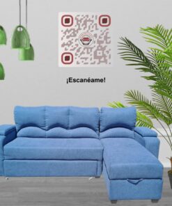 SECCIONAL CAMA BAUL FUNCIONAL 2 PZ DECO LINO AZUL DERECHO