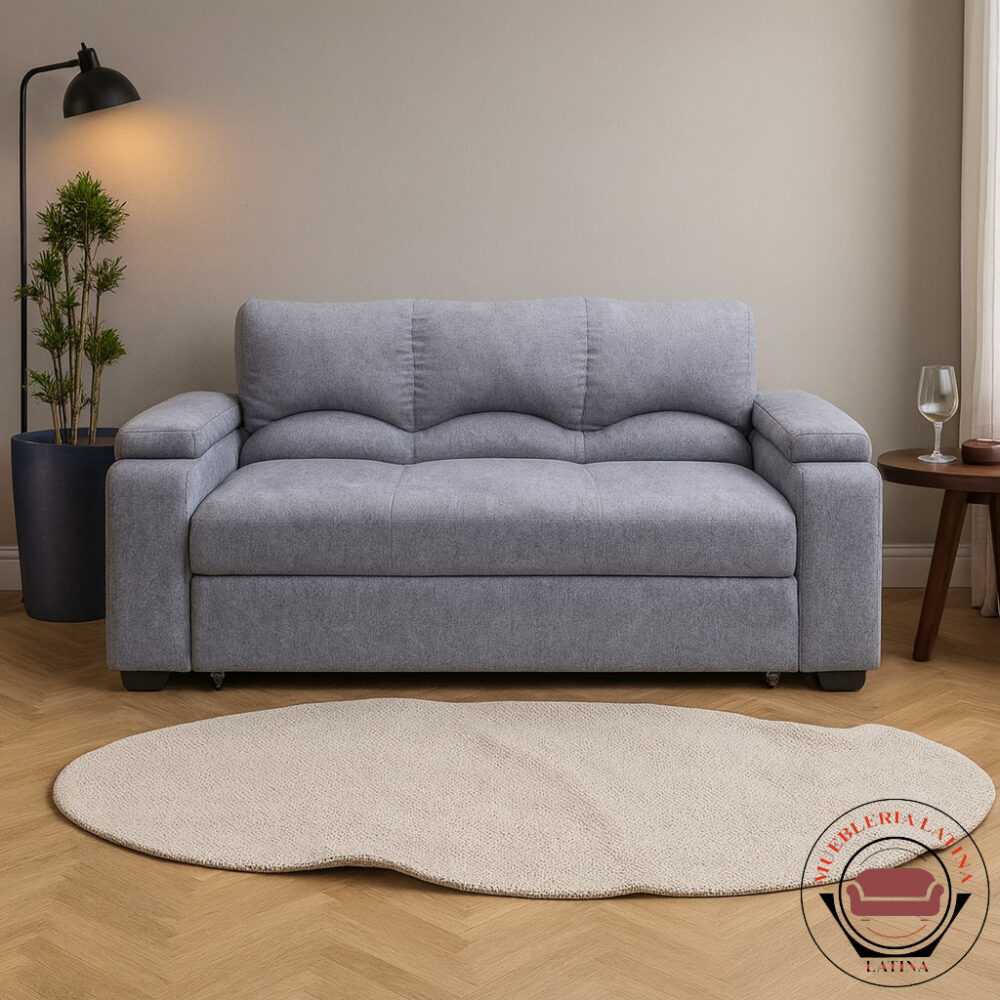 SOFA CAMA FUNCIONAL 2 PZ DECO LINO GRIS OSCURO