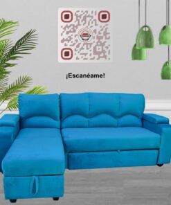SECCIONAL CAMA BAUL FUNCIONAL 2 PZ DECO FELPA TURQUEZA IZQUIERDO