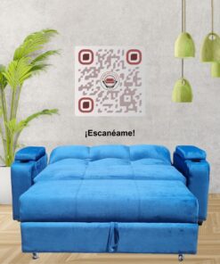 SOFA CAMA FUNCIONAL 2 PZ DECO FELPA AZUL PETROLEO CON POSAVASO