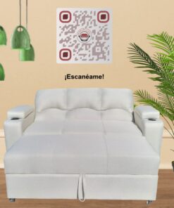SOFA CAMA FUNCIONAL 2 PZ DECO LINO IMPERMEABLE CRUDO CON POSAVASO